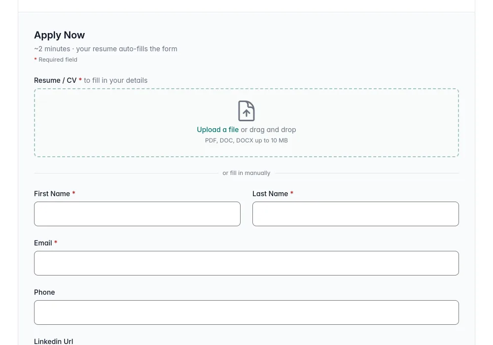 The job application form candidates complete before submitting
