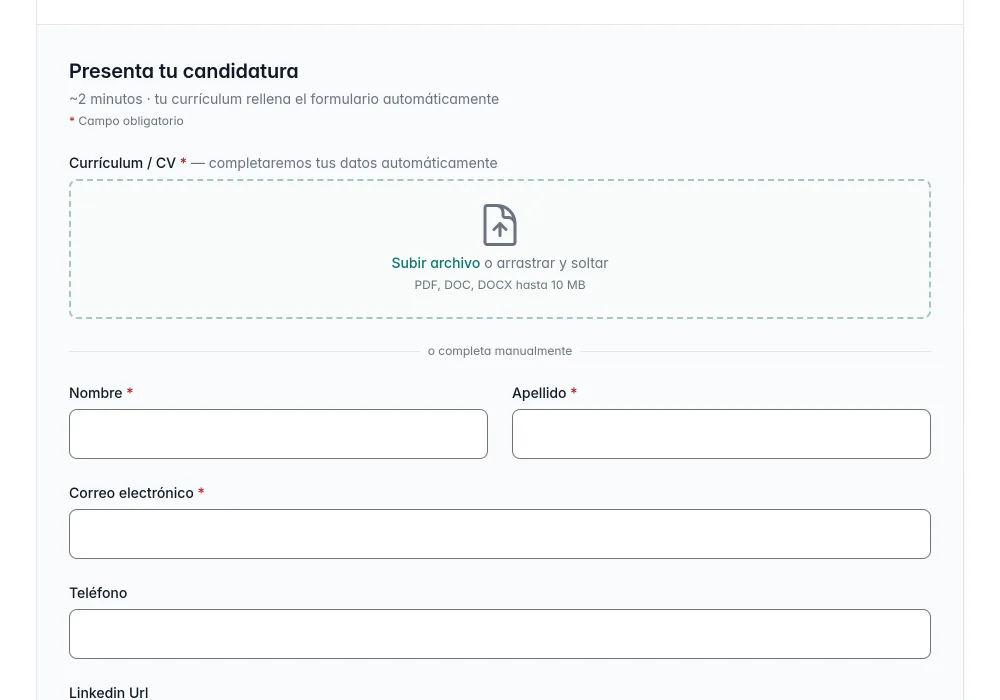 El formulario de candidatura que los candidatos rellenan antes de enviarlo