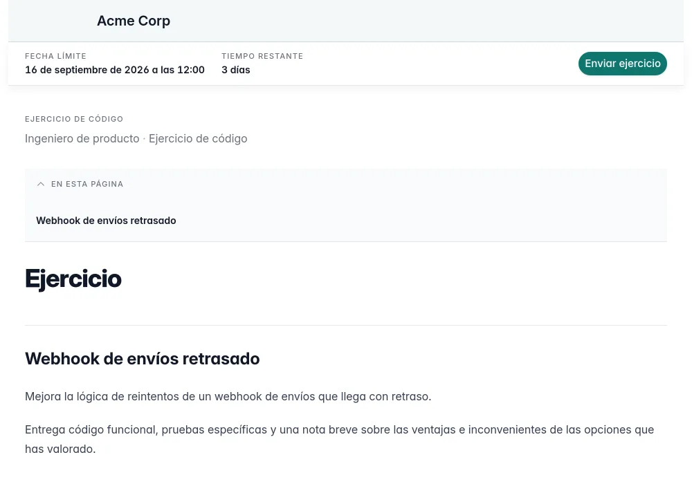 Un ejercicio de código privado con instrucciones, repositorio de GitHub y plazo
