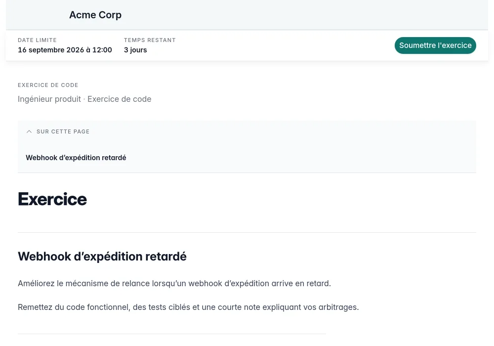 Un exercice de code privé avec consignes, dépôt GitHub et échéance