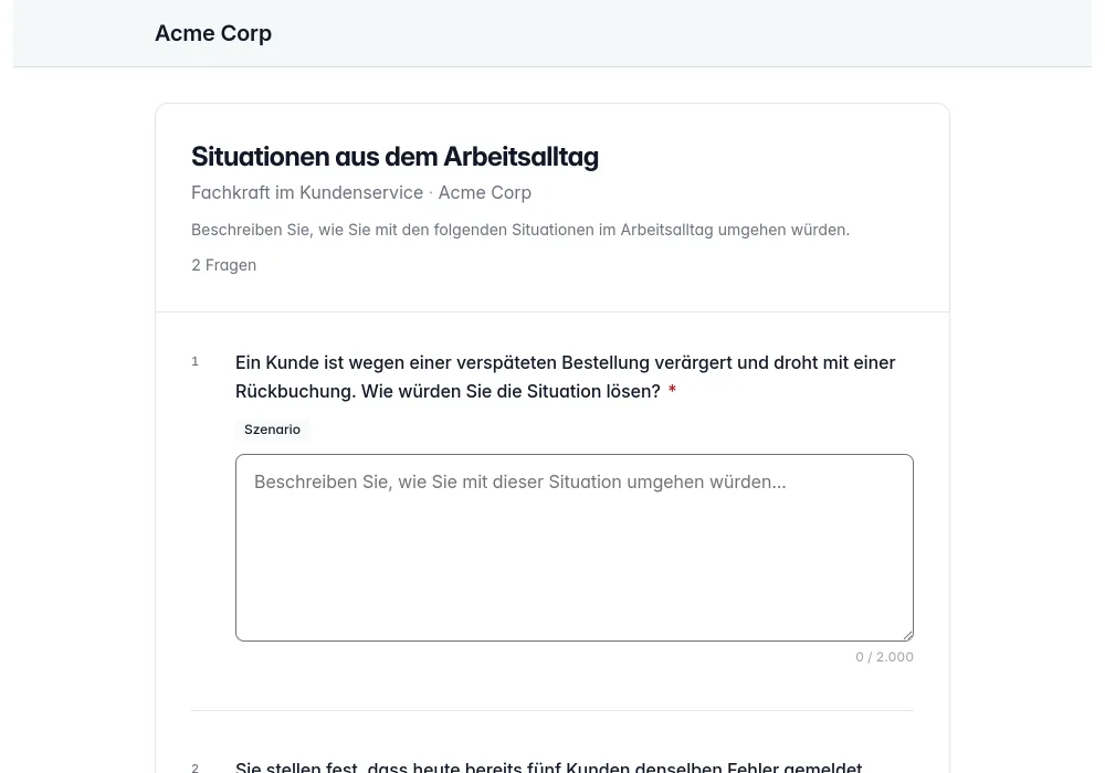 Ein Kandidat beantwortet im Portal einen Fragebogen zur Rolle