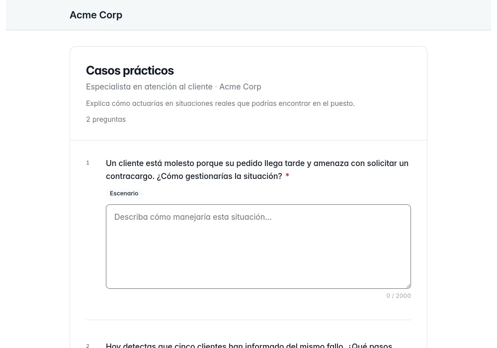 Un candidato responde en el portal a un cuestionario sobre el puesto