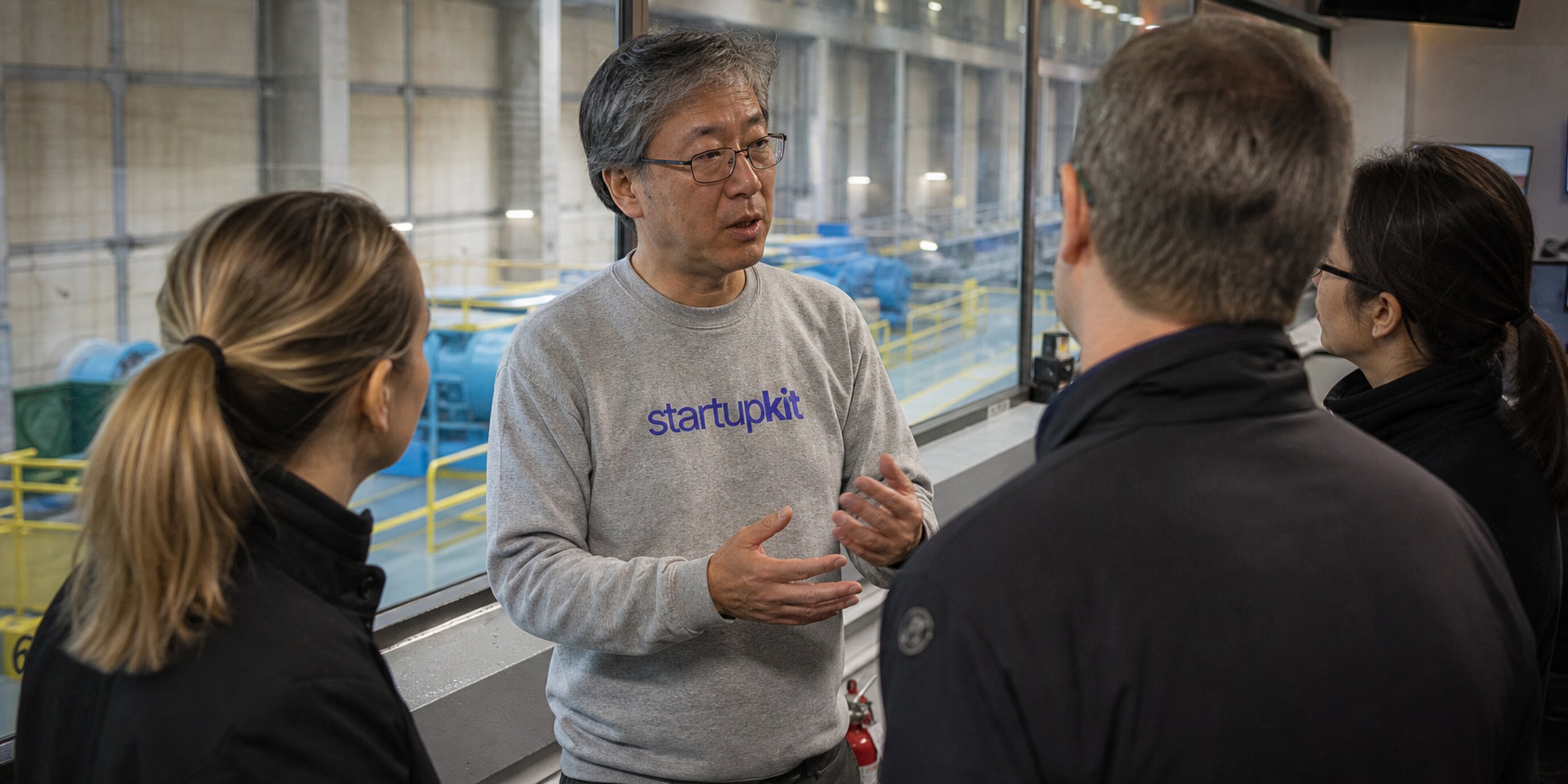 A cybersecurity team discusses critical-infrastructure readiness inside a hydroelectric generating station