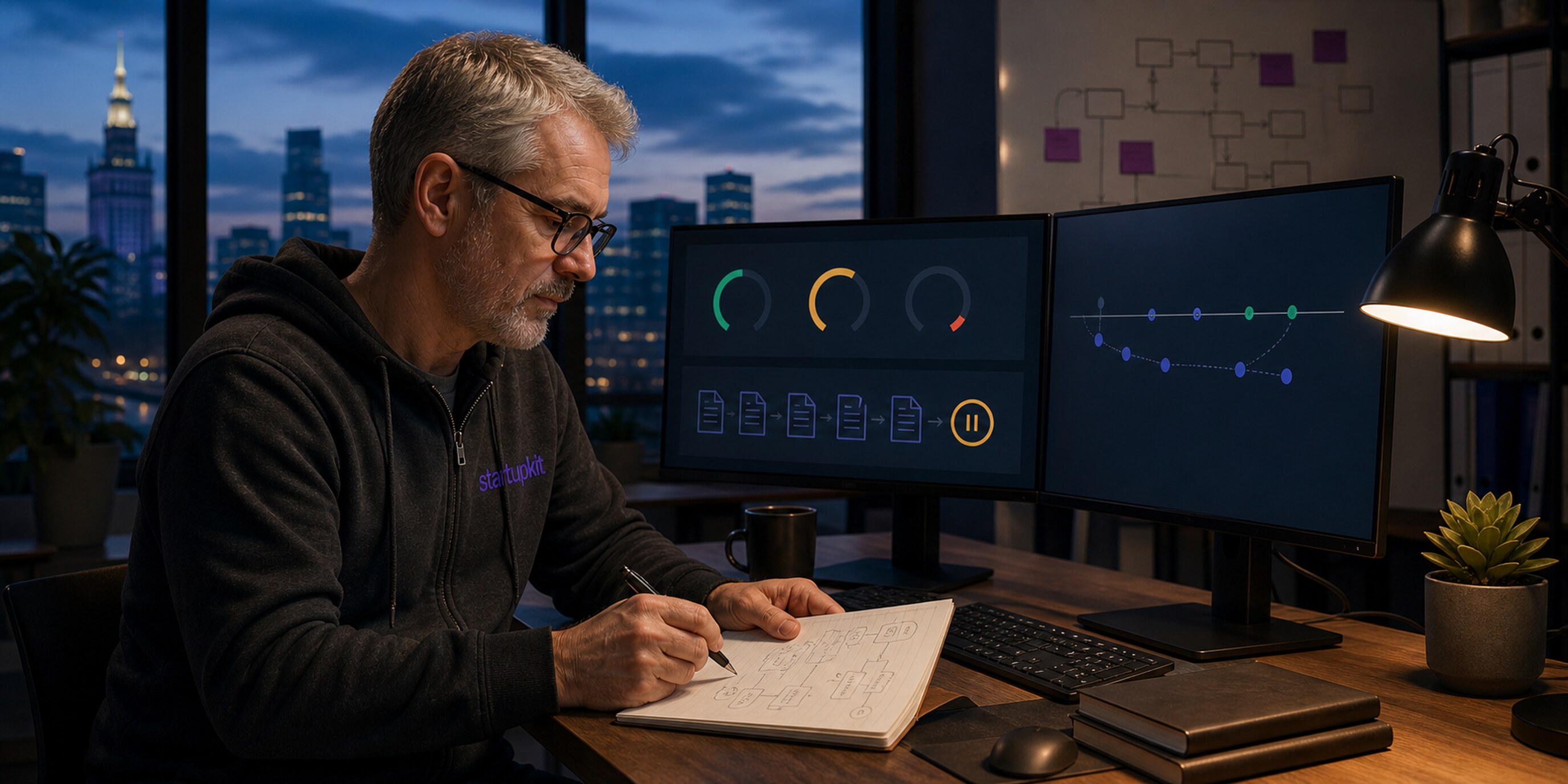 Senior integration engineer monitoring three KSeF API quota windows and a paused invoice retry queue from a Warsaw operations desk